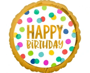 Balon foliowy Happy Birthday kropki 45 cm
