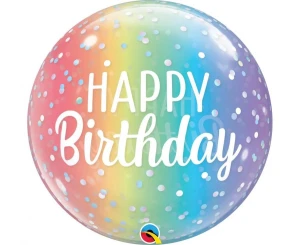 Balon foliowy 22" QL Bubble Poj. Happy Birthday, tęczowy
