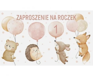 Zaproszenie Urodziny Roczek Dziecięce Zwierzęta 160 x 95 mm 10 szt.