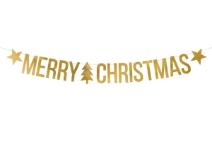 Baner Boże Narodzenie Merry Christmas złoty 10,5 x 150 cm