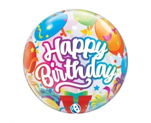 Balon Bubble Birthday Surprise przezroczysty 55 cm