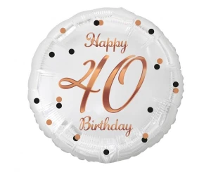 Balon foliowy 40 urodziny Happy 40 Birthday biały nadruk różowo-złoty 45 cm