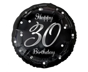 Balon foliowy 30 urodziny Happy 30 Birthday czarny nadruk srebrny 45 cm