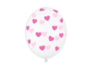 Balon lateksowy Walentynki przezroczysty serduszka różowe 29 cm