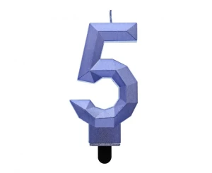 Świeczka Cyfra 5 Diament metalik ciemnoniebieska 7,6 cm