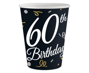 Kubeczki papierowe 60 Birthday czarne 250 ml 6 szt.