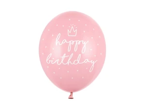 Balon lateksowy Happy Birthday jasnoróżowy 30 cm
