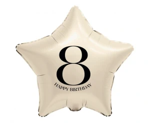 Balon foliowy 8 urodziny Happy 8 Birthday Gwiazda kremowy 45 cm