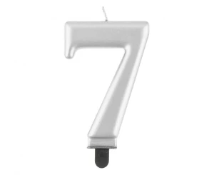 Świeczka Cyfra 7 metalik srebrna 8,0 cm