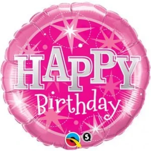Balon foliowy 18" QL CIR "Happy Birthday (różowe gwiazdki)"