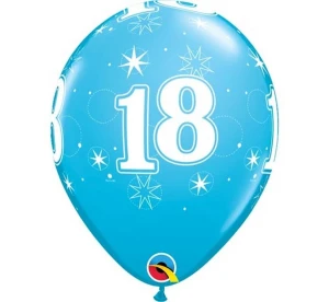 Balon QL 11" z nadr. "18 gwiazdki i kółka", pastel turkusowy / 6 szt.