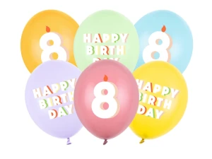 Balony lateksowe 8 urodziny Happy 8 Birthday mix 30 cm 6 szt.