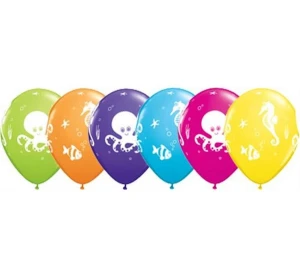 Balon QL 11" z nadr. "Morskie stwory", pastel mix tropikalny