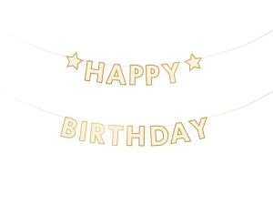 Baner papierowy Happy Birthday złoty 220 x 14,5 cm