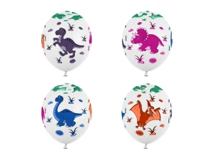 Balony 30cm, Dinozaury, Pastel Pure White (1 op. / 6 szt.)