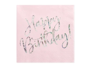 Serwetki papierowe Happy Birthday jasny pudrowy róż 33 x 33 cm 20 szt.