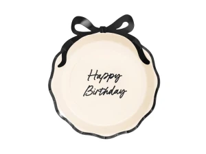 Talerzyki papierowe Happy Birthday z kokardką 24 cm 6 szt.