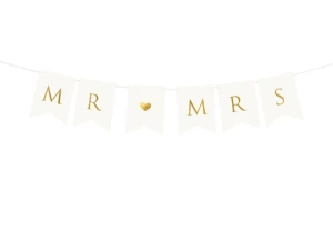 Baner Ślub Mr Mrs biały 15 x 85 cm