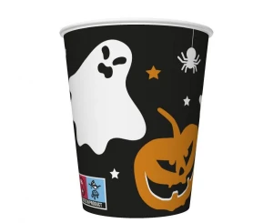Kubeczki papierowe Halloween Dynia i duszek czarne 250 ml 8 szt.