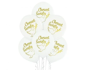 Balony lateksowe Chrzest Święty białe 29 cm 6 szt.