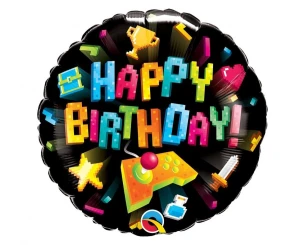Balon foliowy 18" QL CIR "Happy Birthday - Gaming"