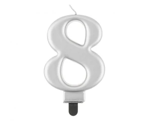 Świeczka Cyfra 8 metalik srebrna 8,0 cm