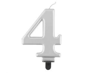 Świeczka Cyfra 4 metalik srebrna 8,0 cm