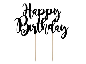 Topper na tort Happy Birthday czarny 22,5 cm