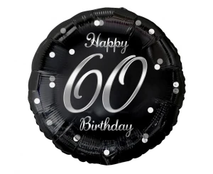 Balon foliowy 60 urodziny Happy 60 Birthday czarny nadruk srebrny 45 cm