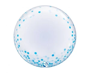 Balon Bubble Blue Confetti Dots przezroczysty 60 cm