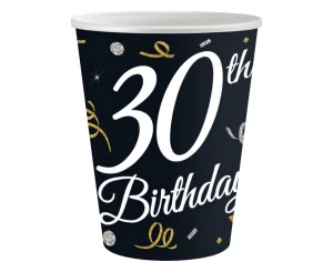 Kubeczki papierowe 30 Birthday czarne 250 ml 6 szt.