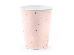 Kubeczki papierowe kropki jasnoróżowe 260 ml 6 szt.