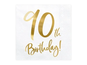 Serwetki papierowe 90 urodziny 90th Birthday białe 33 x 33 cm 20 szt.