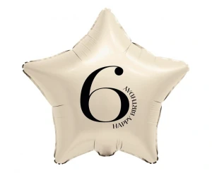 Balon foliowy 6 urodziny Happy 6 Birthday Gwiazda kremowy 45 cm