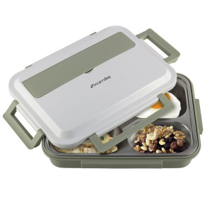 Pojemnik obiadowy, lunchbox z przegrodami i schowkiem na sztućce