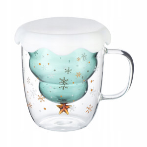 Szklanka filiżanka do kawy herbaty z podwójnego szkła choinka 320ml