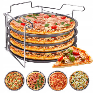 ZESTAW 4 BLACH FORM DO PIZZY ZE STOJAKIEM FORMA DO PIZZY 30 cm KAMILLE