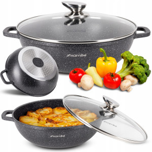 Garnek gar wok na inducję marmurowy 4L z pokrywką