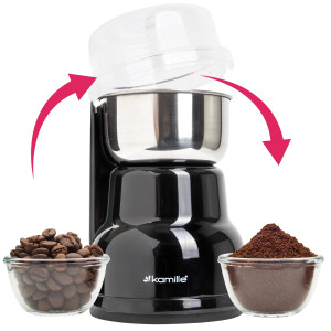 Młynek do kawy elektryczny z pokrywką ostrza stal