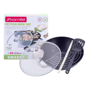 Wok patelnia żeliwna z powłoką marmurkową 32cm + gratisy