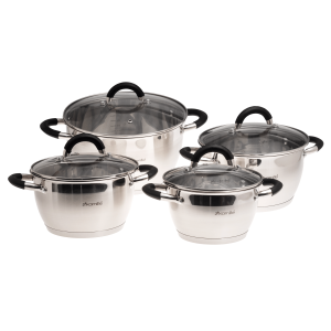 Duży komplet garnków stalowych z nienagrzewającymi uchwytami 8el.