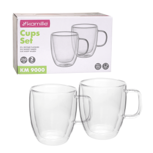 Solidny komplet zestaw szklanek filiżanek z podwójnego szkła 2szt.