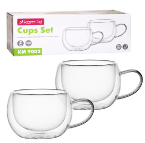 Solidny komplet zestaw szklanek filiżanek z podwójnego szkła 2szt.