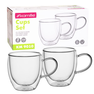 Solidny komplet zestaw szklanek filiżanek z podwójnego szkła 2szt.