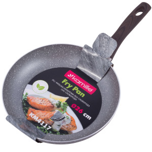 Patelnia granitowa 26 cm z uchwytem imitacja drewna