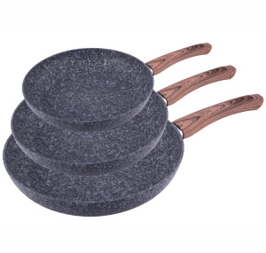 Zestaw komplet patelni granitowych imitacja drewna 20/24/28cm