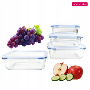 Komplet 4 x lunchbox szklane pojemniki na żywność żaroodporne Kamille