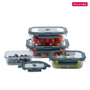 Solidne 4 x lunchbox szklane pojemniki na żywność żaroodporne zestaw Kamille
