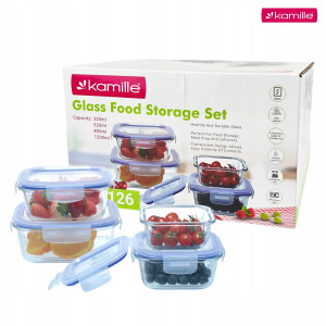 4 x lunchbox szklane pojemniki na żywność żaroodporne zestaw Kamille
