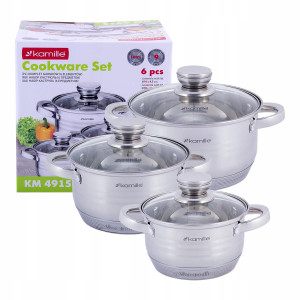 Zestaw komplet garnków ze stali nierdzewnej 6el.